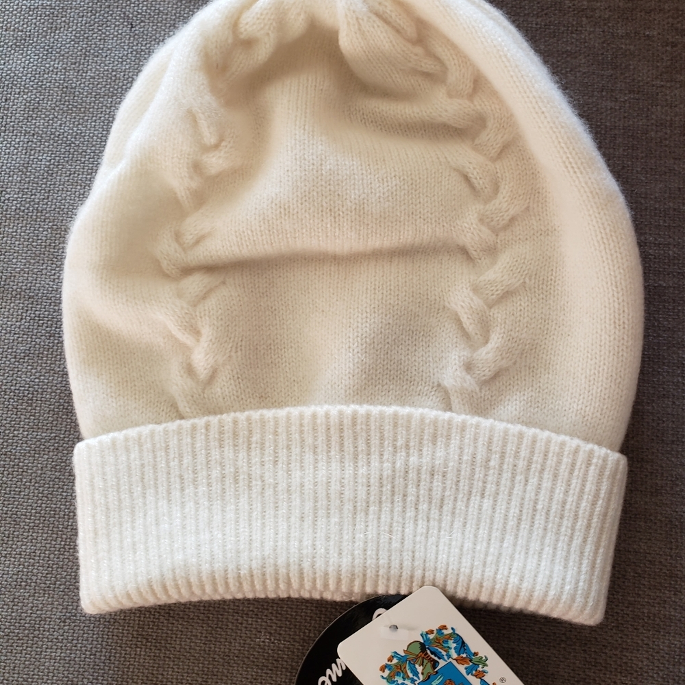 🌹PORTOLANO Natural White Cashmere Fold-Over Hat NWT
